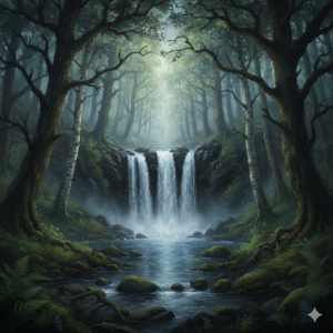 Dark Forest Waterfall Art